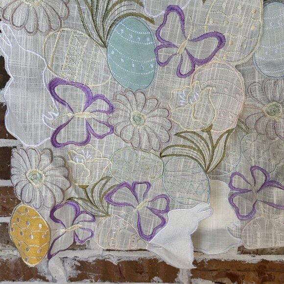 Mera Linens Table Runner Cut Out Spring Butterflies Flowers Easter Eggs 14"x 72" - Picture 4 of 7